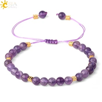 CSJA Púrpura de Cristal de Cuarzo Natural de piedras preciosas Pulseras de perlas para los Mejores Amigos de la Mujer a los Hombres de la Pulsera de la Cuerda de Verano De 2020 Pulseras G544