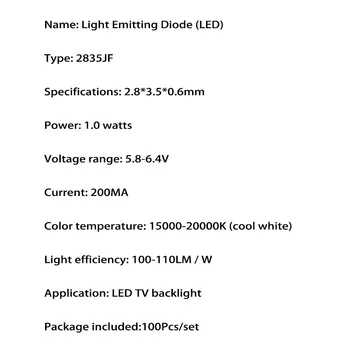 100Pcs/lote nuevo de alta potencia led de smd 2835 6v cuentas de lámpara blanco fresco para la reparación de tv lcd led luz de fondo de la barra y tira caliente