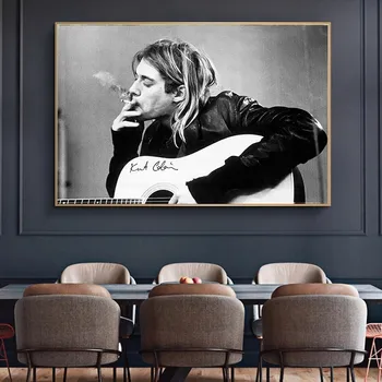 Kurt Cobain Banda de Música Rock Cantante Carteles y Grabados, Pinturas en Lienzo de Arte de Pared de Fotos para la Sala de estar Decoración Minimalista