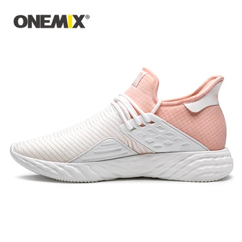 ONEMIX Transpirable Zapatillas para Mujer Ligero Resbalón En los Zapatos para Mujer 2020 de la Nueva Llegada Blanco de Encaje de la Mujer Zapatillas de deporte