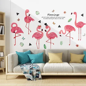 Los niños Flamingo Decal Sticker Flamingo Tropical Yeti etiqueta Engomada de la Pared con los colores de la Mariposa de la Guardería Sala de Childroom Dormitorio de las Niñas