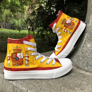Wen Diseño Pintado a Mano Personalizado Zapatos de España Bandera de la parte Alta de las Mujeres de los Hombres Zapatillas de Lona Atada Skate Zapatos para Niño Niña