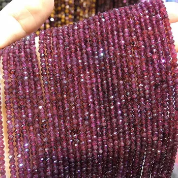 Pequeñas Perlas Naturales de Cuentas de Piedra Púrpura, Granate 2X3mm Ábaco de cuentas de la Sección Suelta Perlas para la Joyería del Collar DIY 15 