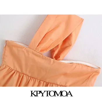 KPYTOMOA Mujeres 2020 Dulce de la Moda de Un hombro de Arco Tid Blusas Vintage sin Mangas con Volantes Mujeres Camisas Blusas Tops Chic