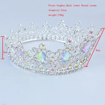La moda AB color Coronas de la Tiara de Cristal de la Reina Princesa Tiara Nupcial de la Ronda de la Corona del Pelo de la Joyería De la Boda Accesorios para el Cabello de las Mujeres