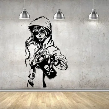Etiqueta Engomada de la pared del Mural de la Calcomanía de Vinilo Decoración de Caramelo de Azúcar Cráneo Graffiti Niña de dibujos animados de vivir el Arte de la Decoración de la Pared Pegatinas etiqueta Engomada de la Pared U463