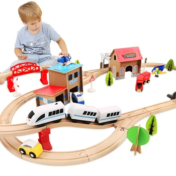 Tren eléctrico, Set de vagones de Madera de la Pista de Tren de Madera de Ferrocarril Eléctrico de Carreras Eléctrico Trenes de Juguete para Niños de 4 Años de Edad