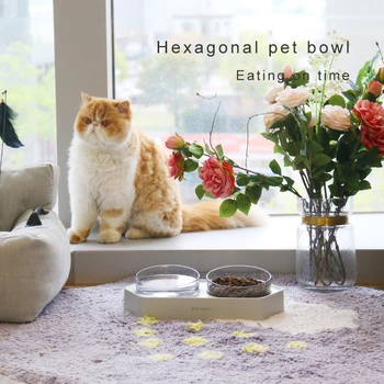 Comedero Hexagonal Cuenco Para Perro Y Gato Inclinado De La Pendiente De Diseño Prevenir El Vuelco De