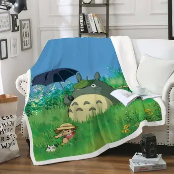 De dibujos animados de Totoro Personaje Divertido de la Manta de la Impresión en 3D de Sherpa Manta en la Cama Textiles para el Hogar Tirar de la Manta en el Sofá Cama Personalizada para Viajar